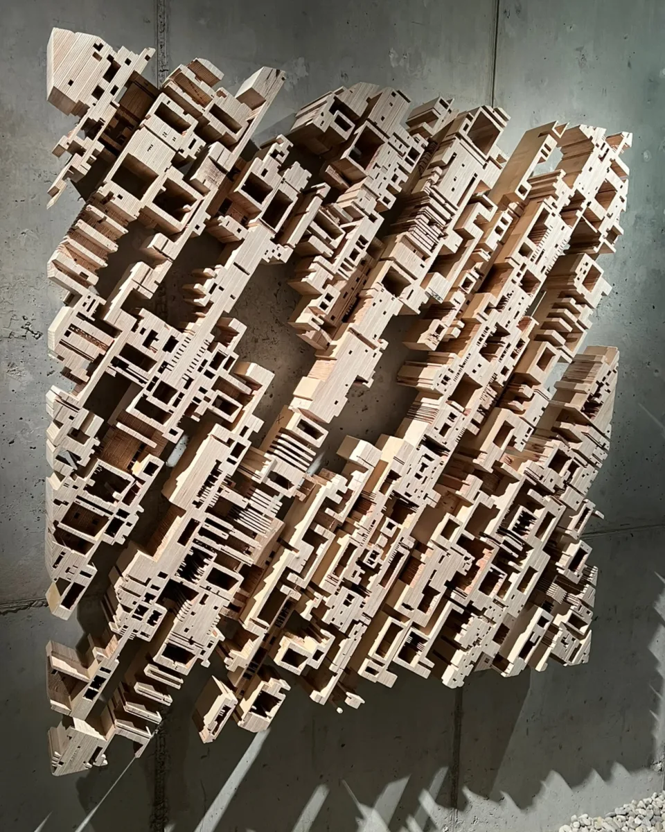 accumulation sphere 2 wooden relief birch plywood 150 x 150 x 18 cm 5 parts
